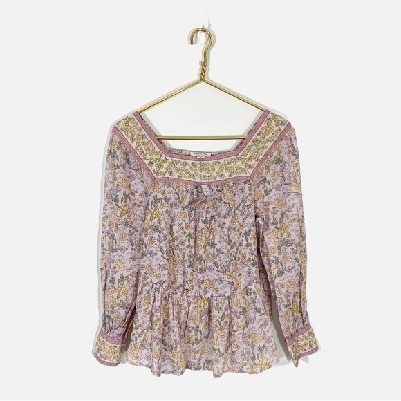 American Eagle NWT XS Boho‎ Floral Square Neck Blouse Top Cotton - Picture 1 of 9